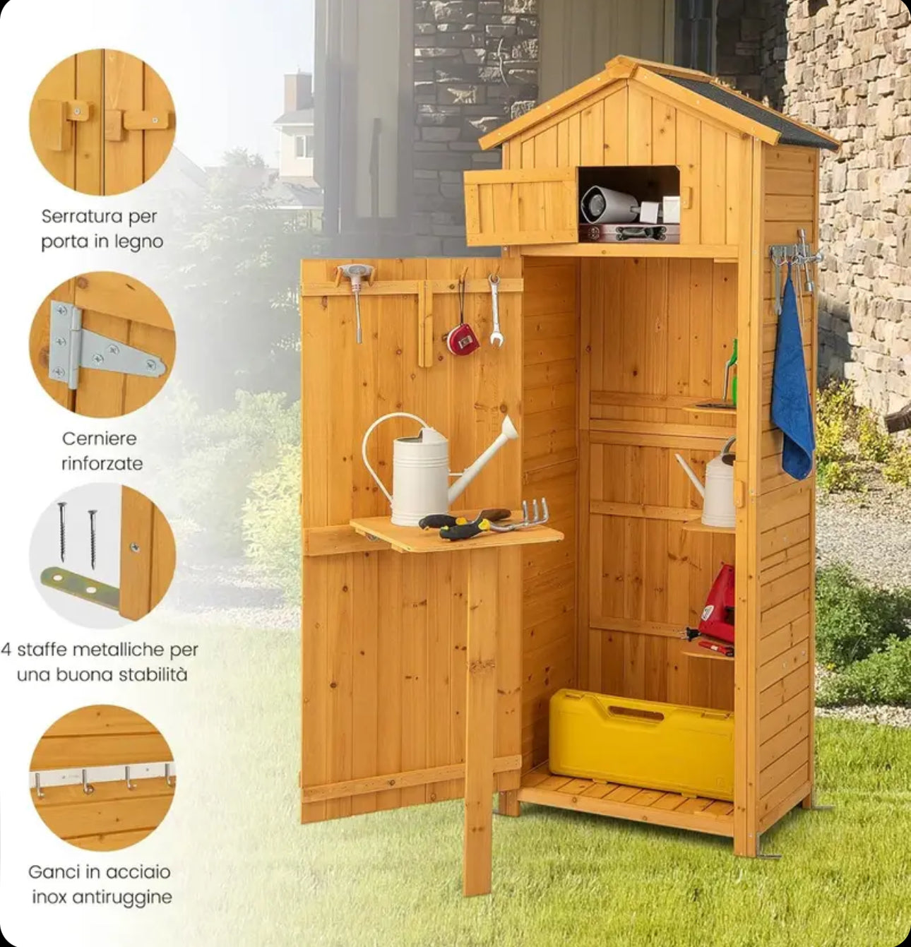COSTWAY Wooden Outdoor Storage Cabinet, Outdoor Shed with Doors, Shelves and Locks, Versatile Garden, Balcony and Yard Furniture (75 x 50 x 180 cm)