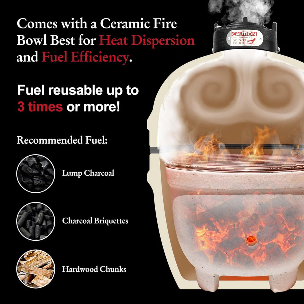 Ceramic BBQ Charcoal Kamado Grill 13 inch Portable Tabletop BBQ Bright Gray